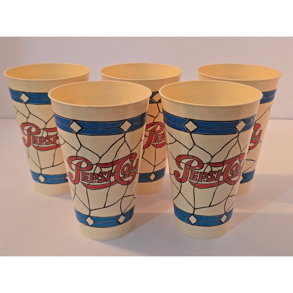 Vintage 1970's Pepsi Cola "Tiffany" Style Plastic Tumblers Set of 5 Retro Design